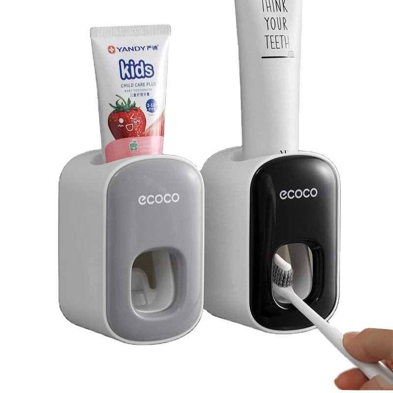 

2020 ecoco AliExpress Hot Selling bathroom toothpaste squeezer plastic adult children automatic toothpaste dispenser, Black / grey