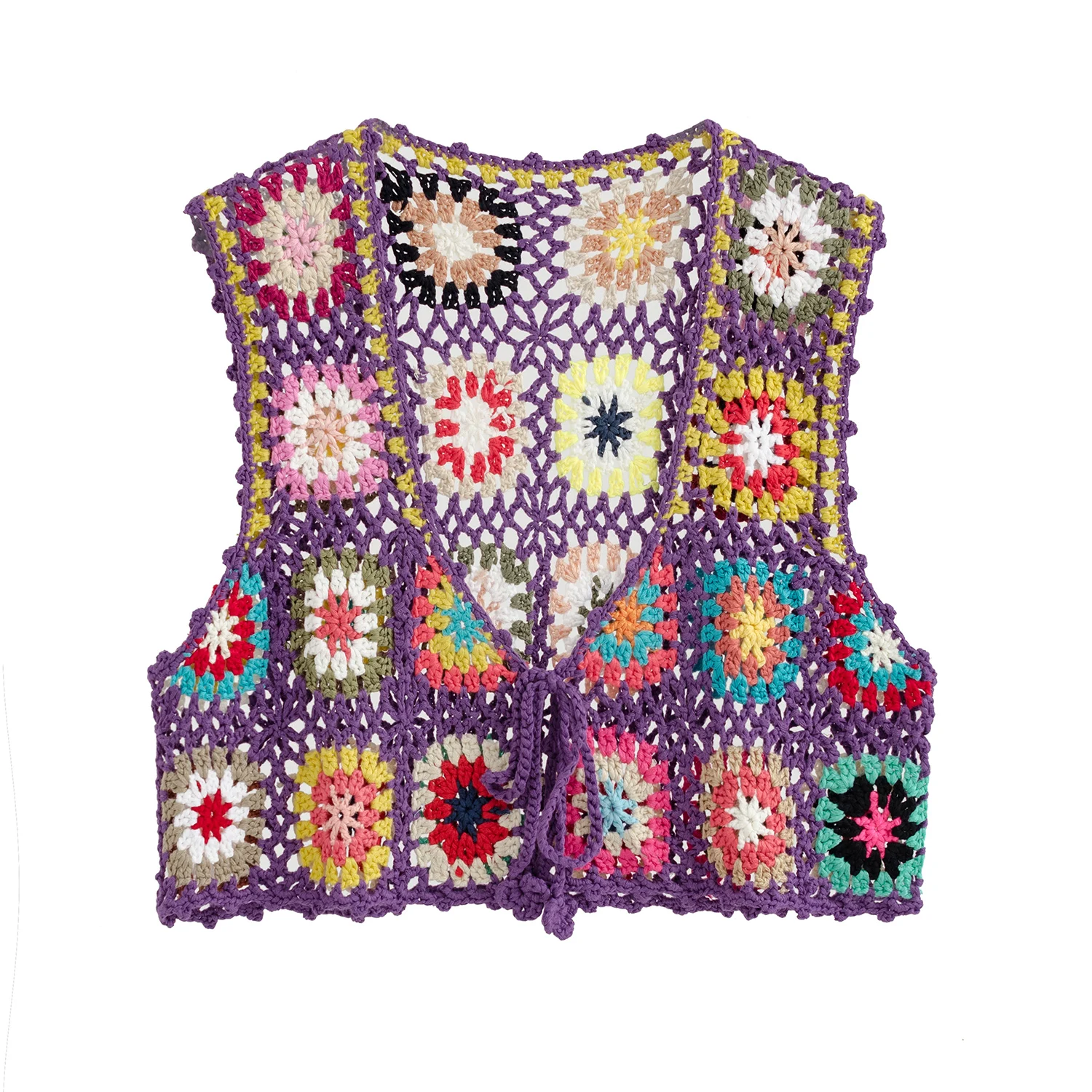 

2021 Custom OEM & ODM crocheted women sweater vest Hollow out hand crocheted knitwear pullover crocheting sweater vest