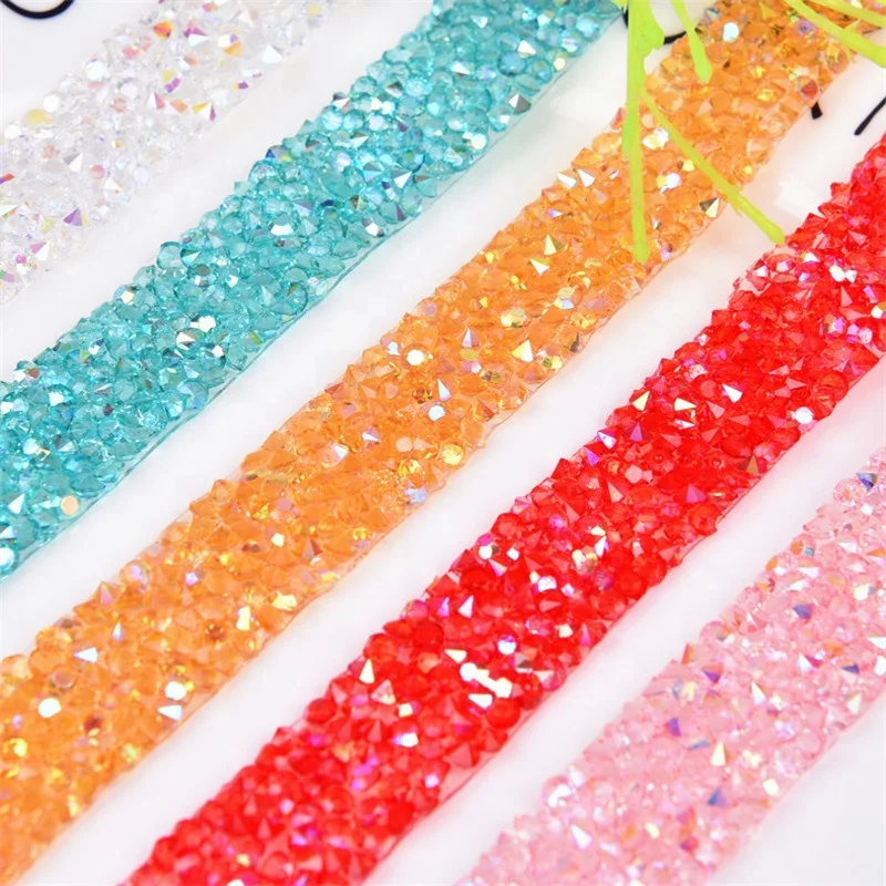 

Hot-fix AB Crystal Rhinestone Band Stone Resin Close Ribbon Tape Trim Iron on Table Garment Bags Dedoration, Many colors can choose
