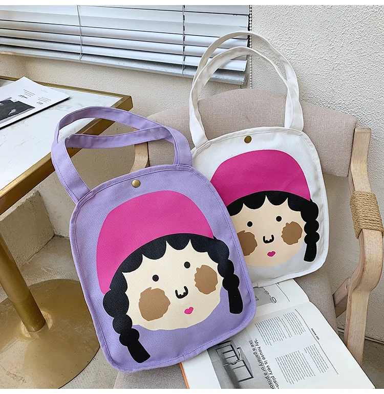 

Cute Cartoon Printing Canvas Shoulder Bags Large Capacity Hand Bags Ladies 3 Colors Shoulder Bags Ladies