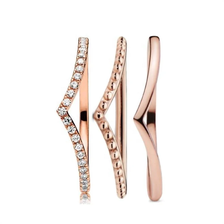 

Rose gold fashion euramerican style of shiny wishbone ring suit valentine's girlfriend's gift