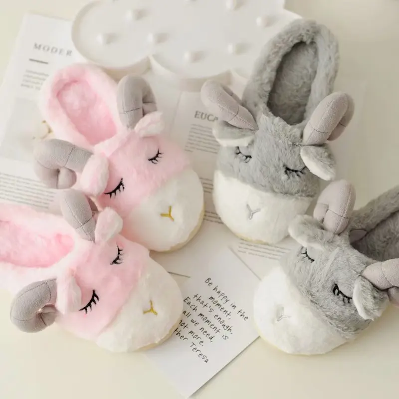 

Drop Shipping Home Slippers Animal Shape Plush Sheep Indoor Slipper Wholesale Cartoon Slippers for Women, As picture