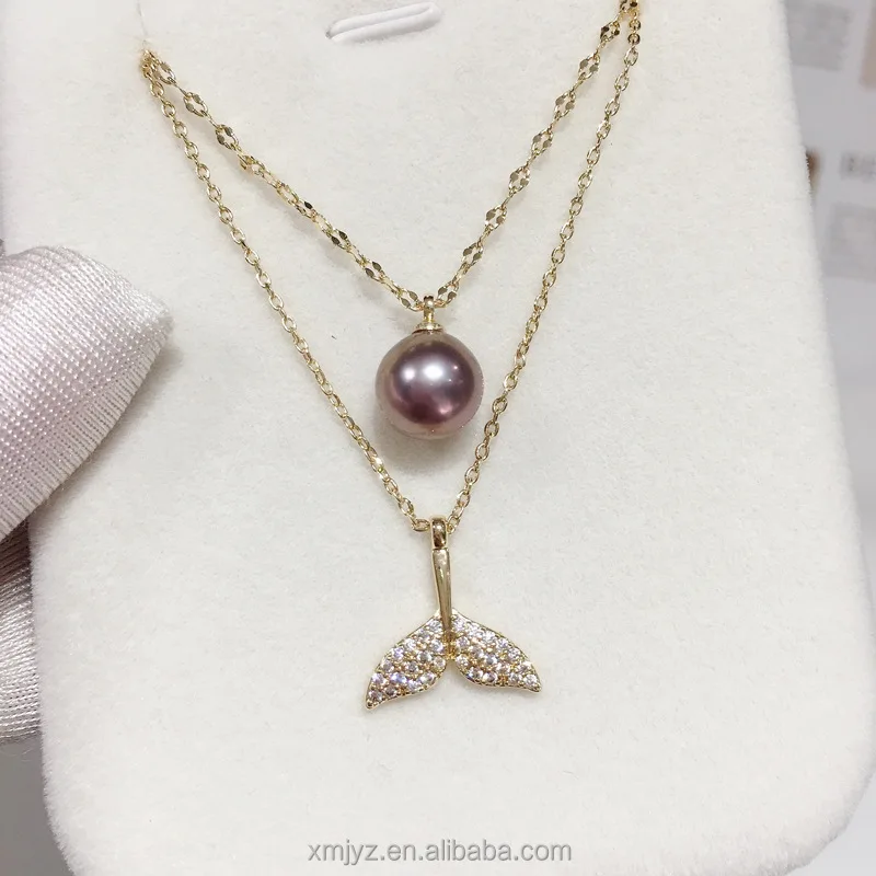 

Certified Natural Freshwater Pearl Pendant Demon Purple 18K Bag Gold Net Red Fishtail Necklace Jewelry Gift