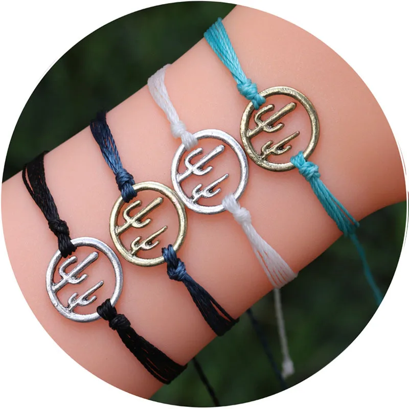 

Simple Femme Handmade cactus Charms Bracelet Wax Line Bracelet woman boho summer jewelry wholesale