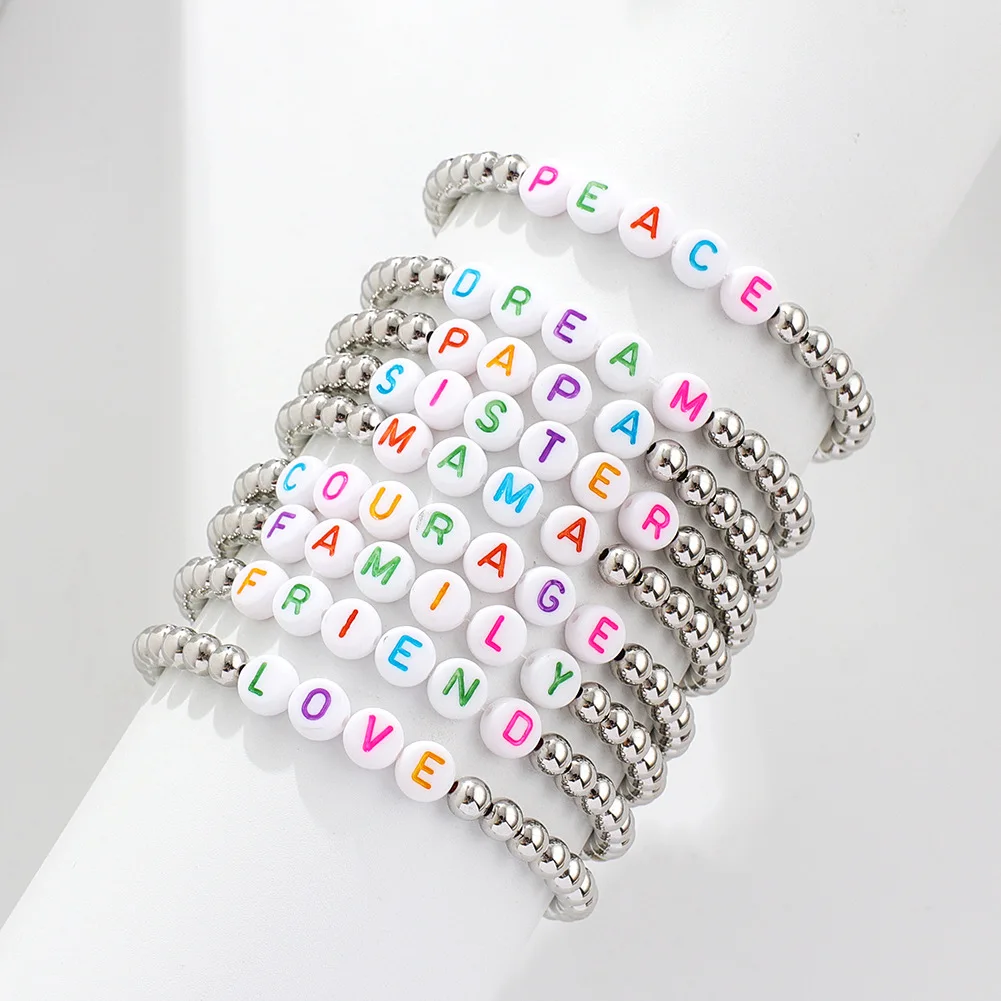 

Custom Name Letter Bead Brass Beaded Bracelets For Women Copper Beads Stretch Elastic Bracelet