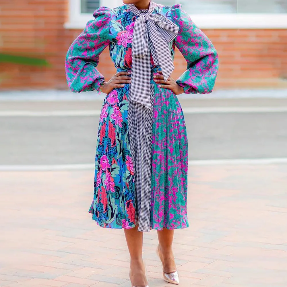 

Africa women dress 2021 hot Women printed dress Lady casual pleated skirt, As showed