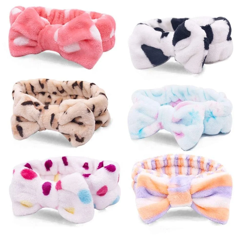 
Spa Headband Women Fleece Hair Lace Large Bow Face Wash Headband Makeup Hair Band 