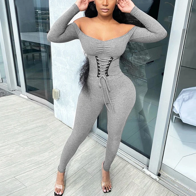 

FS1919D Women casual Workout Clothing Fashion Long sleeve Jumpsuits
