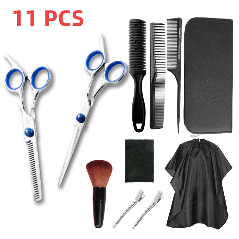 

11PCS Hair Scissor set home use Hair Hairdressing Scissors Kit Hair Clipper Razor Thinning cutting Scissors Barber haircut set