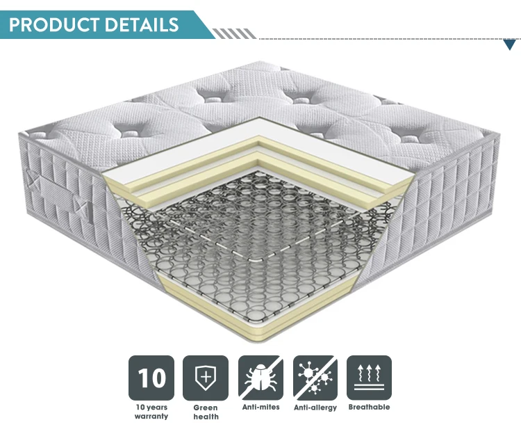 Hotel luxury foam pocket spring king size double bed mattress