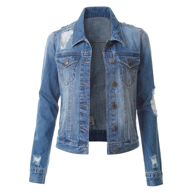 

Autumn Denim Jacket Coat Heavy Beaded Rivet Jeans Jackets Women Vintage Basic Coats Outfit Plus Size C13224