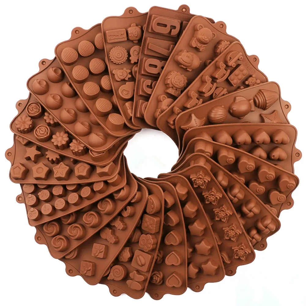

New DIY Silicone Chocolate Mold Mul-Shapes Chocolate Baking Tools Non-stick Silicone Cake Mold Jelly And Candy 3D Mold, Brown