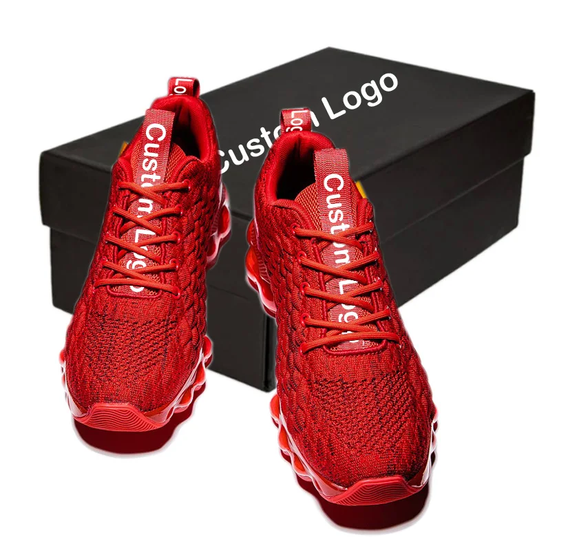 

Custom Logo Walking Shoes Fashion Breathable Fly Knit Sports Shoes Casual Men Sneaker Running Shoes for Men, Black/red/white