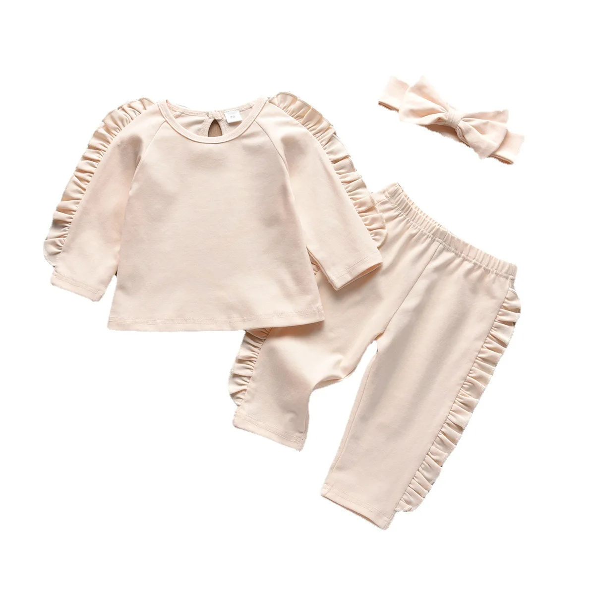 

RTS Spring autumn girls children clothing suit ruffled simple solid color long-sleeved kids infant toddlers baby clothes