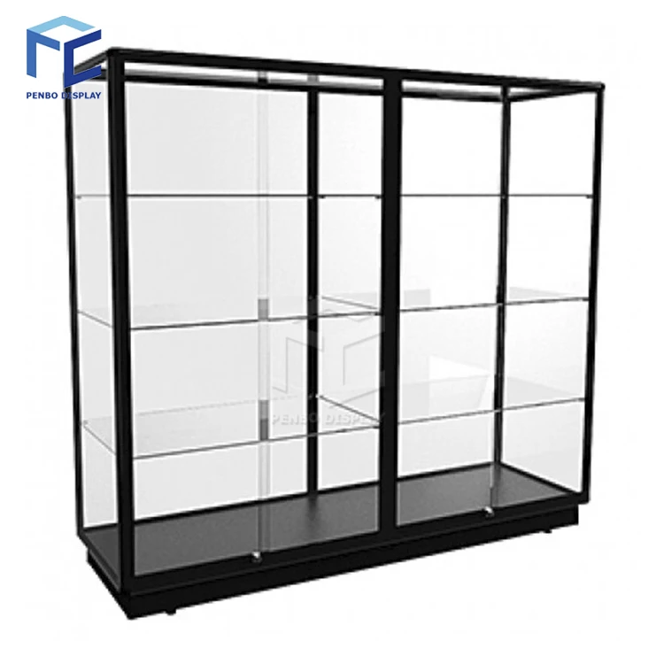 
Guangdong supplier square black aluminum frame sliding door linked glass showcase with led strip 