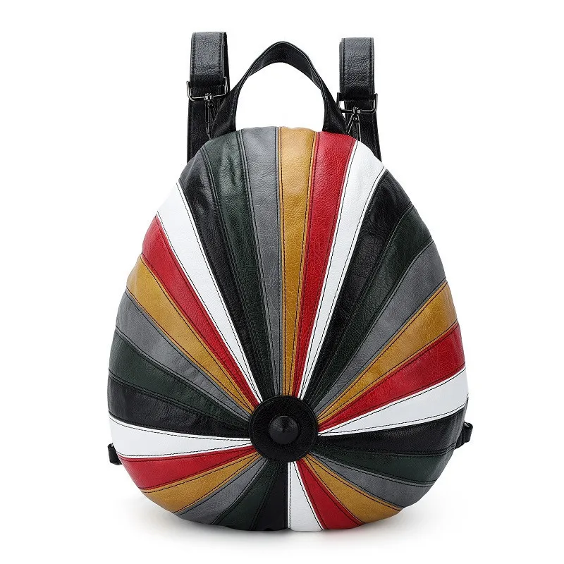 

Hot Selling Women Special Patchwork Stripes PU Leather Backpack mochila mujer