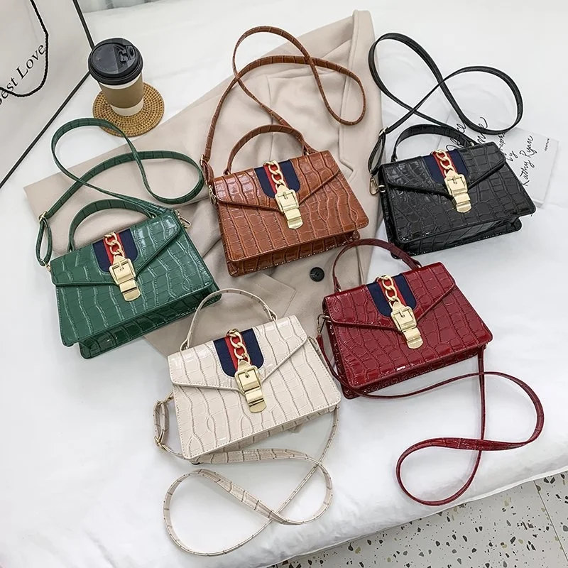 

TS9525 Crocodile PU Leather Crossbody Bags For Women 2021 Chain Luxury Design Shoulder Messenger Bag Lady Small Handbags Bow Loc