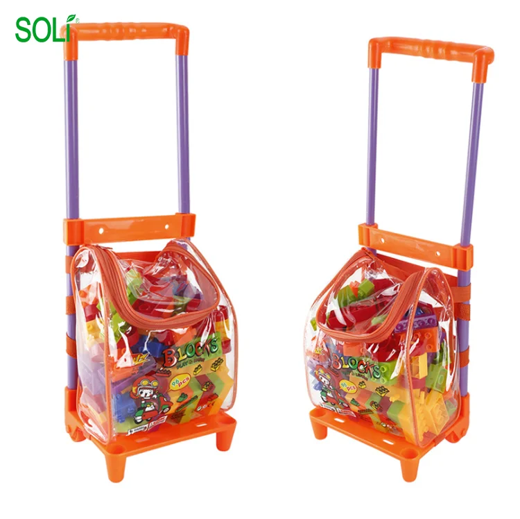 Top Sale Pull Car Backpack Plastic Building Block Set Infant Baby Early Educational Puzzle Toy