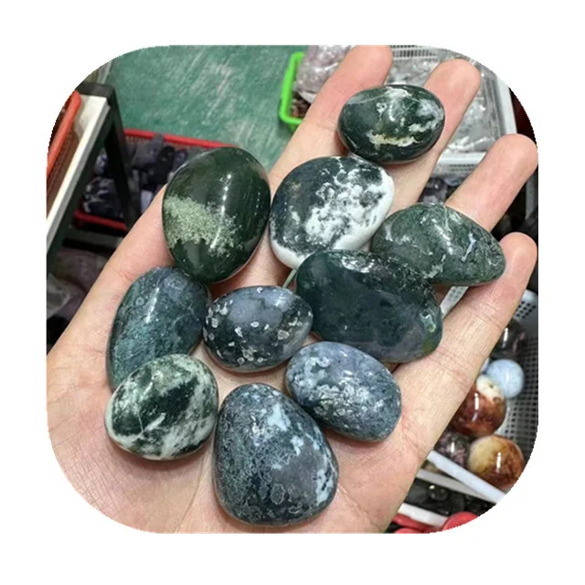 

Wholesale Polished crystal tumbled stone quartz crystals healing stone moss agate tumbled stone for home decoration
