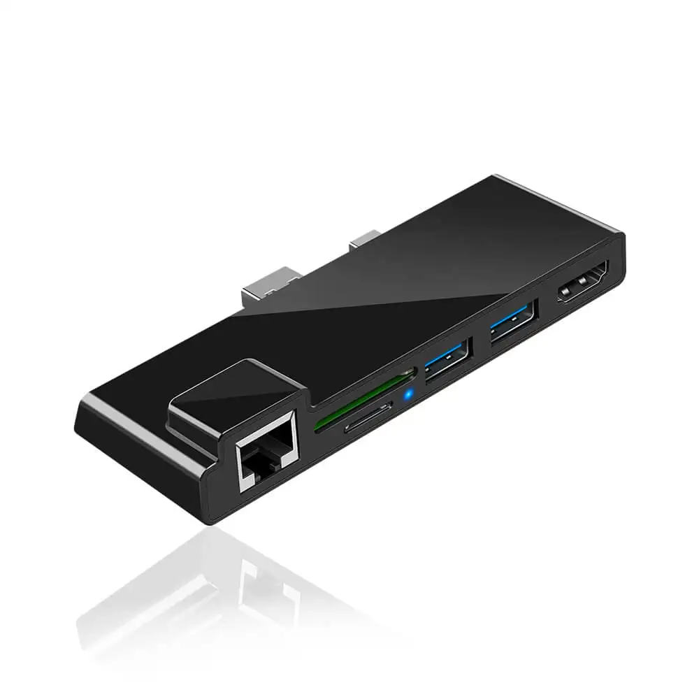 

2019 new arrivals ABS type c hub 6 in1 usb-c hub dual type-c for Sur-face Pro4/5/6, Black