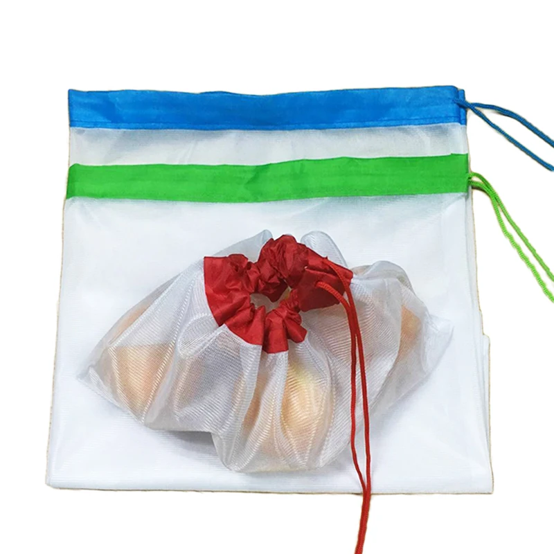 

Custom Vegetable And Fruit Stitching Nylon Mesh Drawstring Shopping Bags, 3 colors