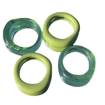 

2020 New Korean Ins Vintage Resin Green Geometric Round Rings for Women Girls Simple Jewelry Gifts, Customized color