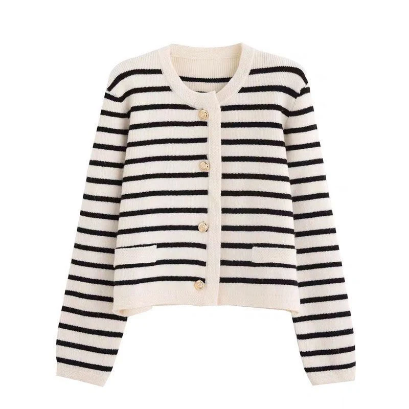 V Neck Clashing Knitted Cardigan