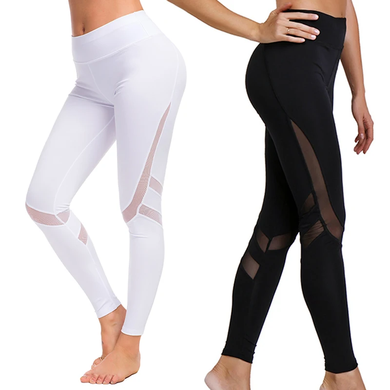 High Waisted Workout Leggings Sport Mesh Panel Camel Toe Leggings White 