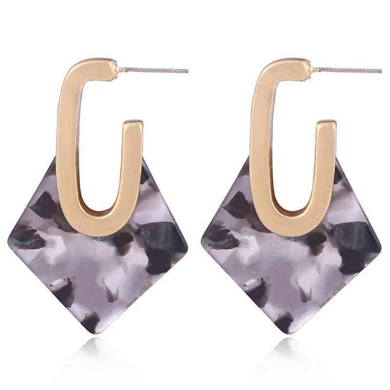 

New Designer Colorful Granite Statement Acrylic Geometric Drop Earrings Irregular Geometric Resin U Shaped Stud Earrings