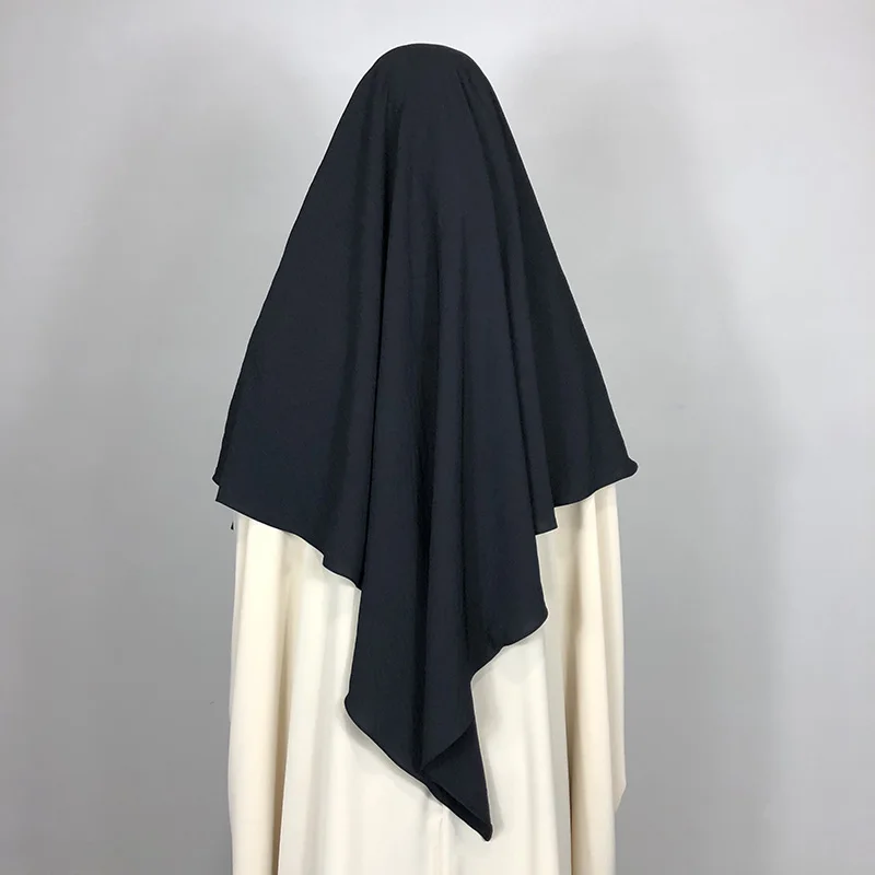 Small Hijab Black 2 Sizes Tie Back Khimar Muslim Modest Prayer Crepe Voile Long Hijab Islamic Clothing Diamond Jazz Girls Khimar