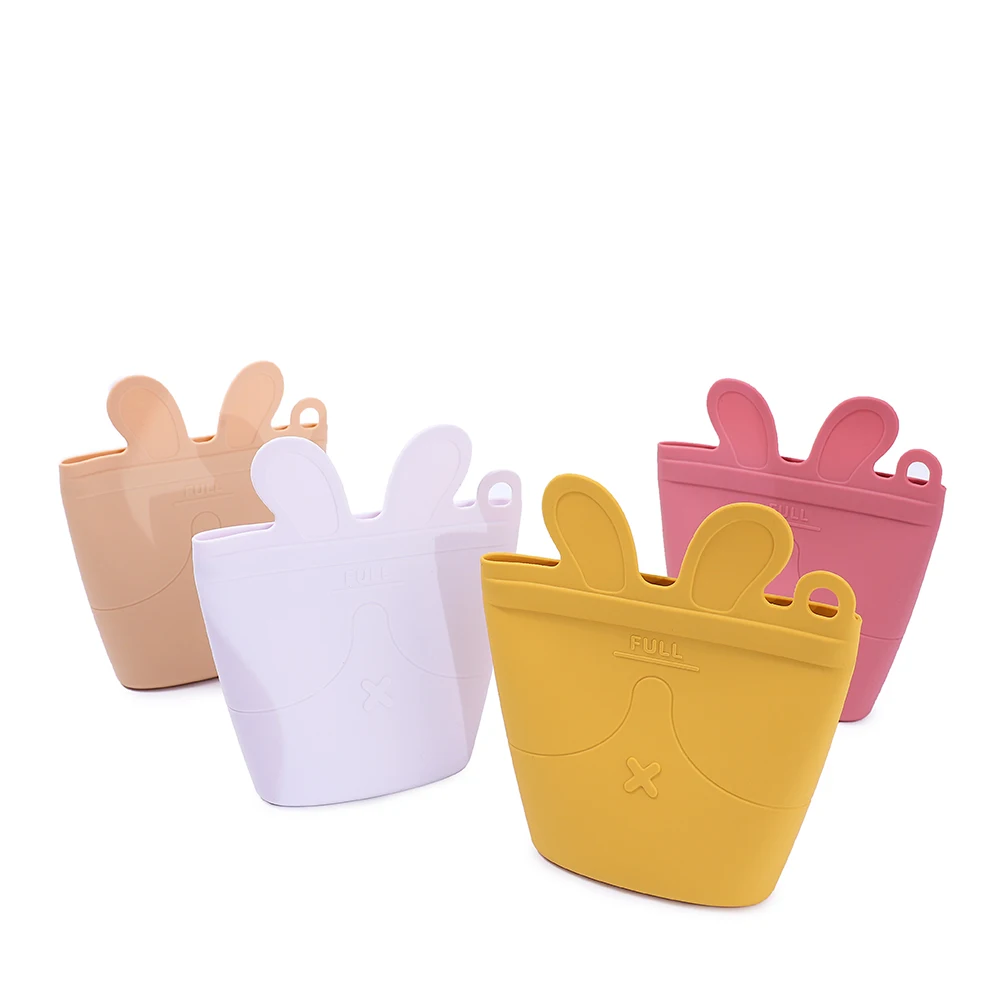 

Silicone Baby Food Container Cup Kids Toddler Silicon Snack Storage Bag with Zip Lock Sealing, Blue, pink, light green, customized