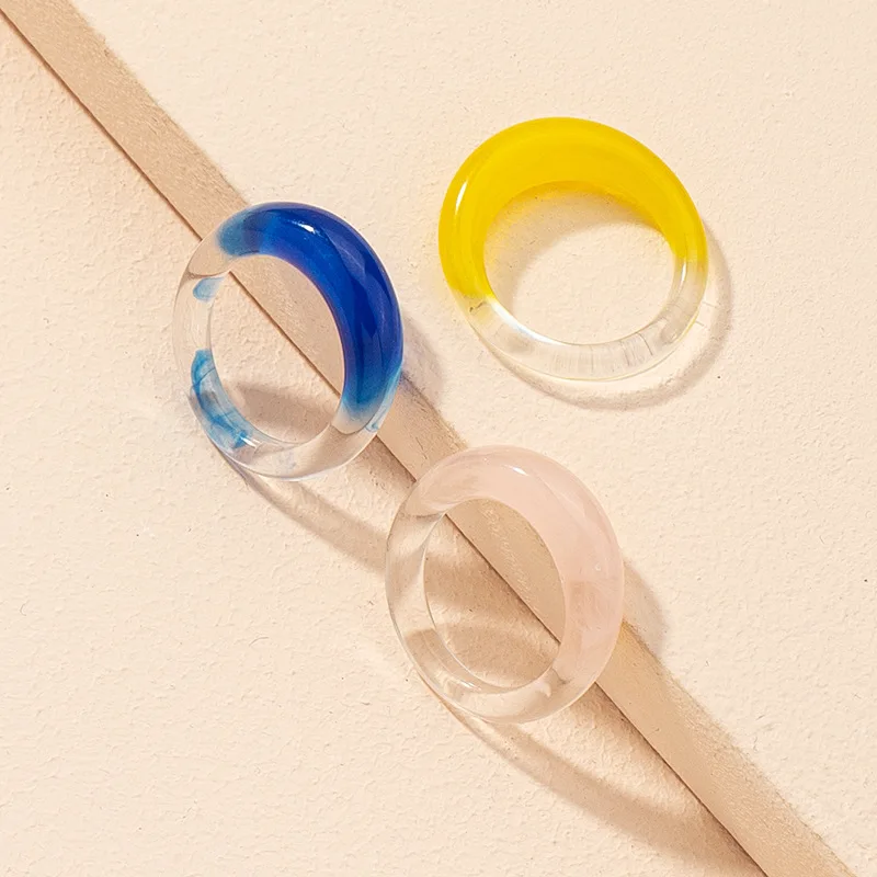 

2021 Sailing Jewelry Candy Color Male Resin Ring Colorful Acrylic Ring Transparent Female Resin Ring