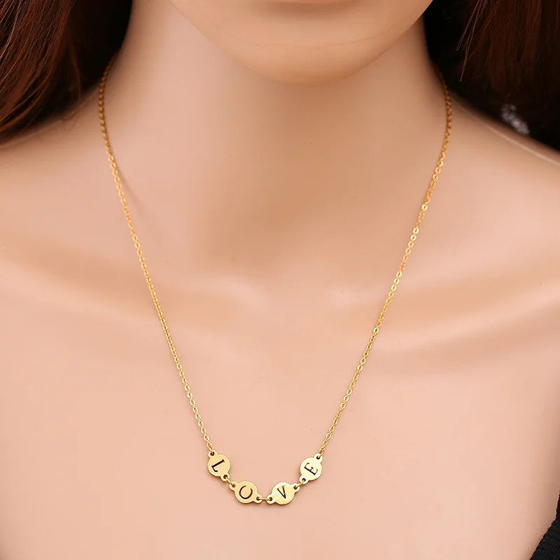 

Fashion Couple Pendant Necklace Stainless Steel Gold Plated Letter Pendant Necklace