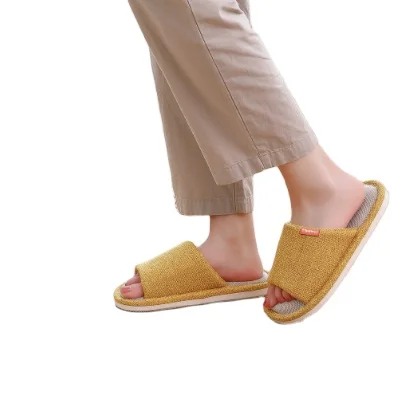 

S0088B The hottest selling spring and autumn home neutral thick-soled non-slip solid color four season linen slippers