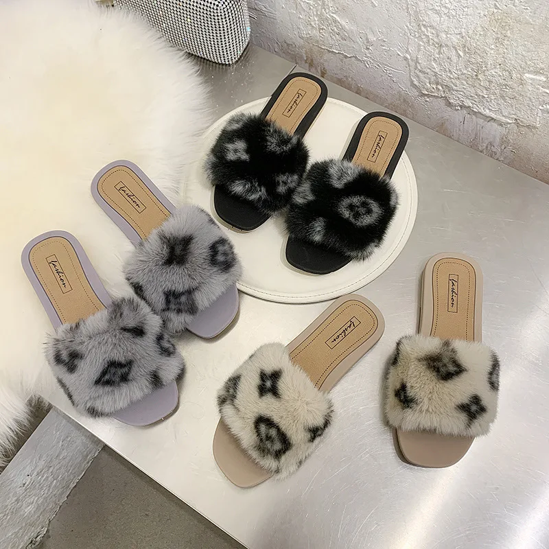 

Summer New Fashionable and popular cheap Sandals Slippers Women's Fur Slippers mink wool slippers, Grey ,yellow ,black