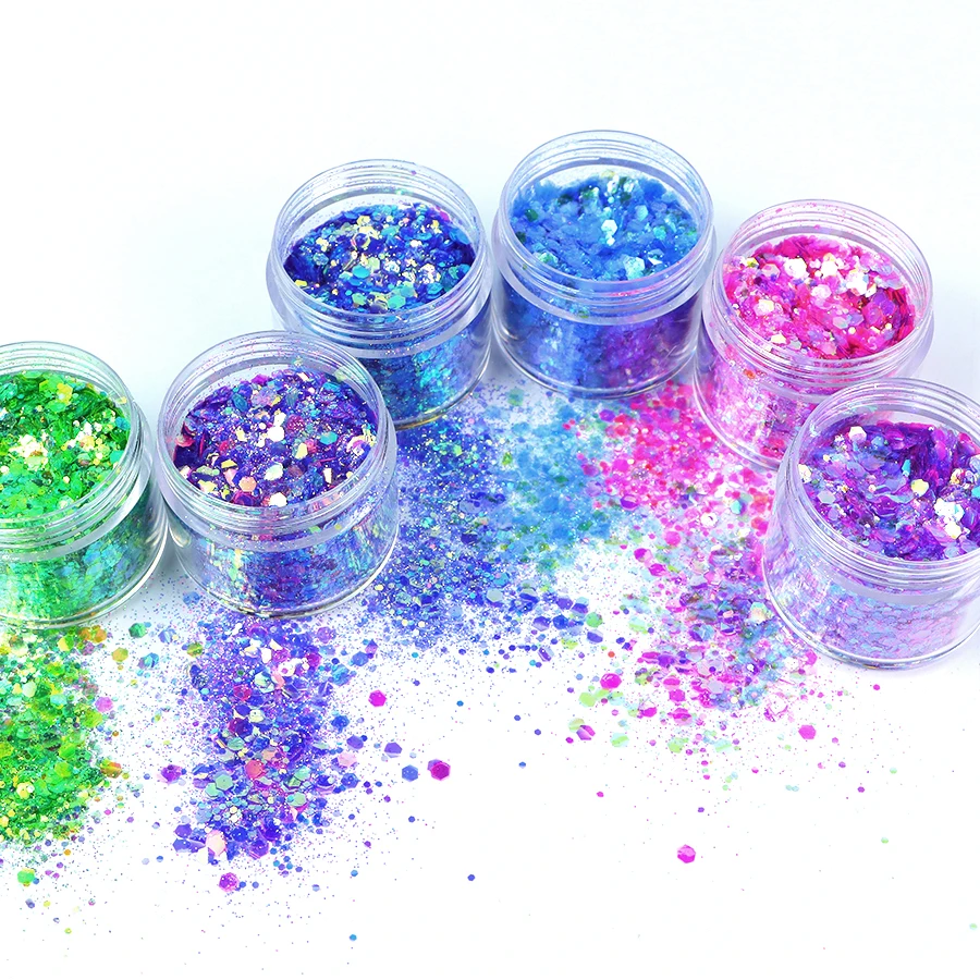 

2023 New Arrival High Sparkling Beauty Cosmetic Iridescent Chunky Glitter Powder for Nail Face body DIY Crafts