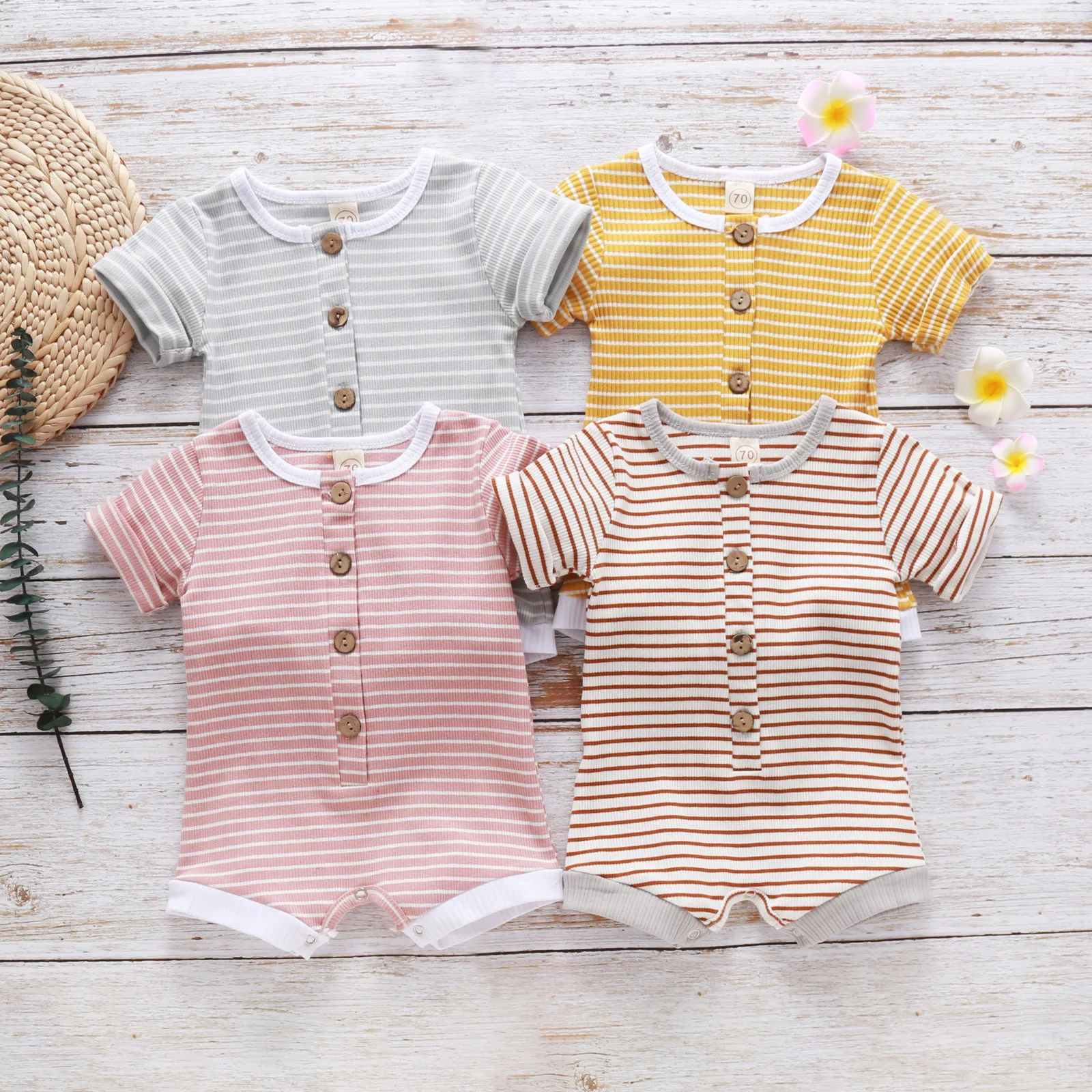 

Newborn Infant rompers baby boy baby girl clothes romper costume Ribbed Cotton Striped Jumpsuit, Photo showed and customized color