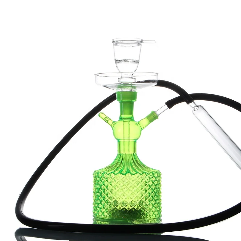 

Green Color Whisky Bottle Design Premium Led Glass Hookah Smoking Shisha With Full Set
