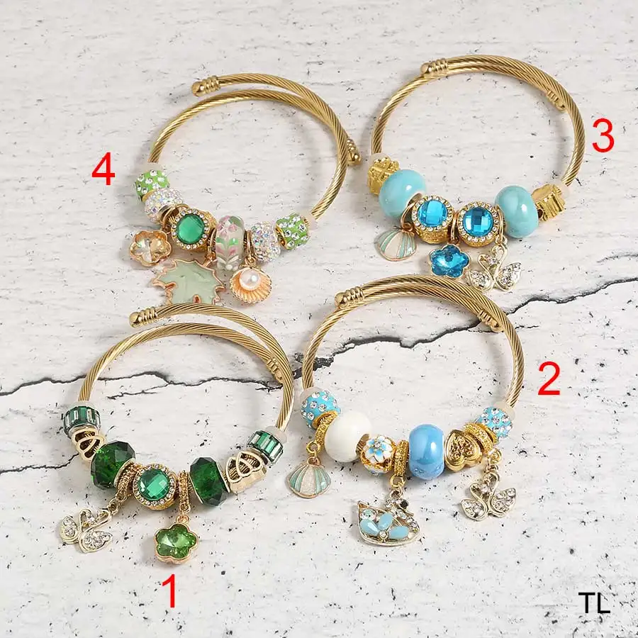 

2020 New Designer Pink Crystal Stainless Steel Colorful Bangle Charm Bracelele