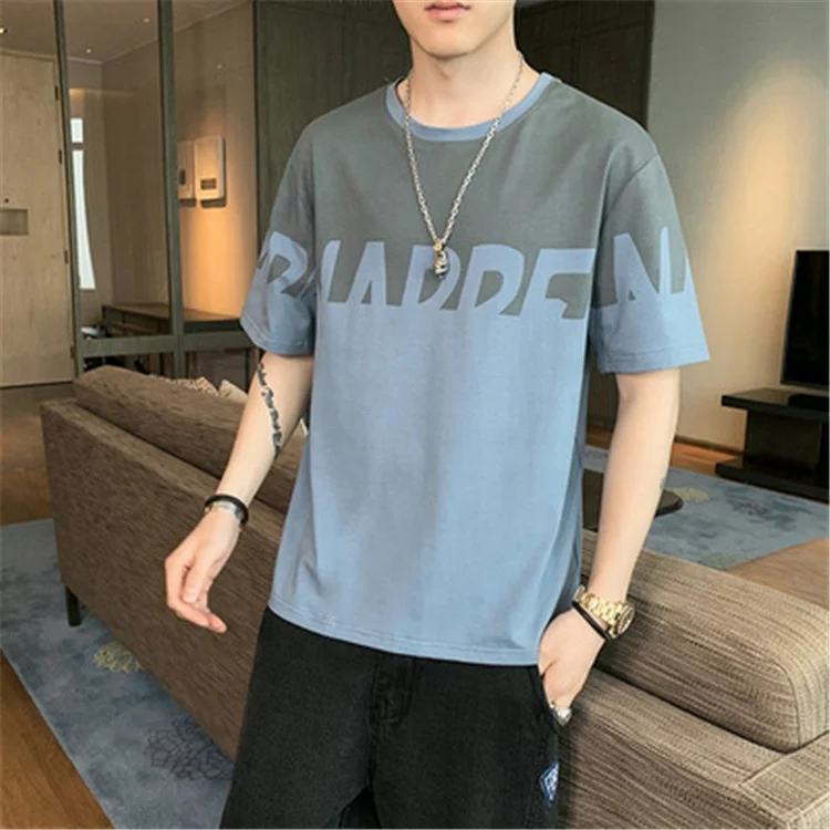 

100% Cotton Short Sleeve Men's T-shirt Loose Casual Round Neck T-shirt, Picture shows