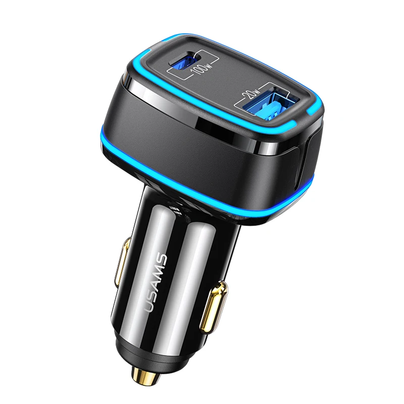 

USAMS 2021 New Trending CC142 C42 120W PD3.0+QC3.0 Super Fast Charging Car Charger, Black/white