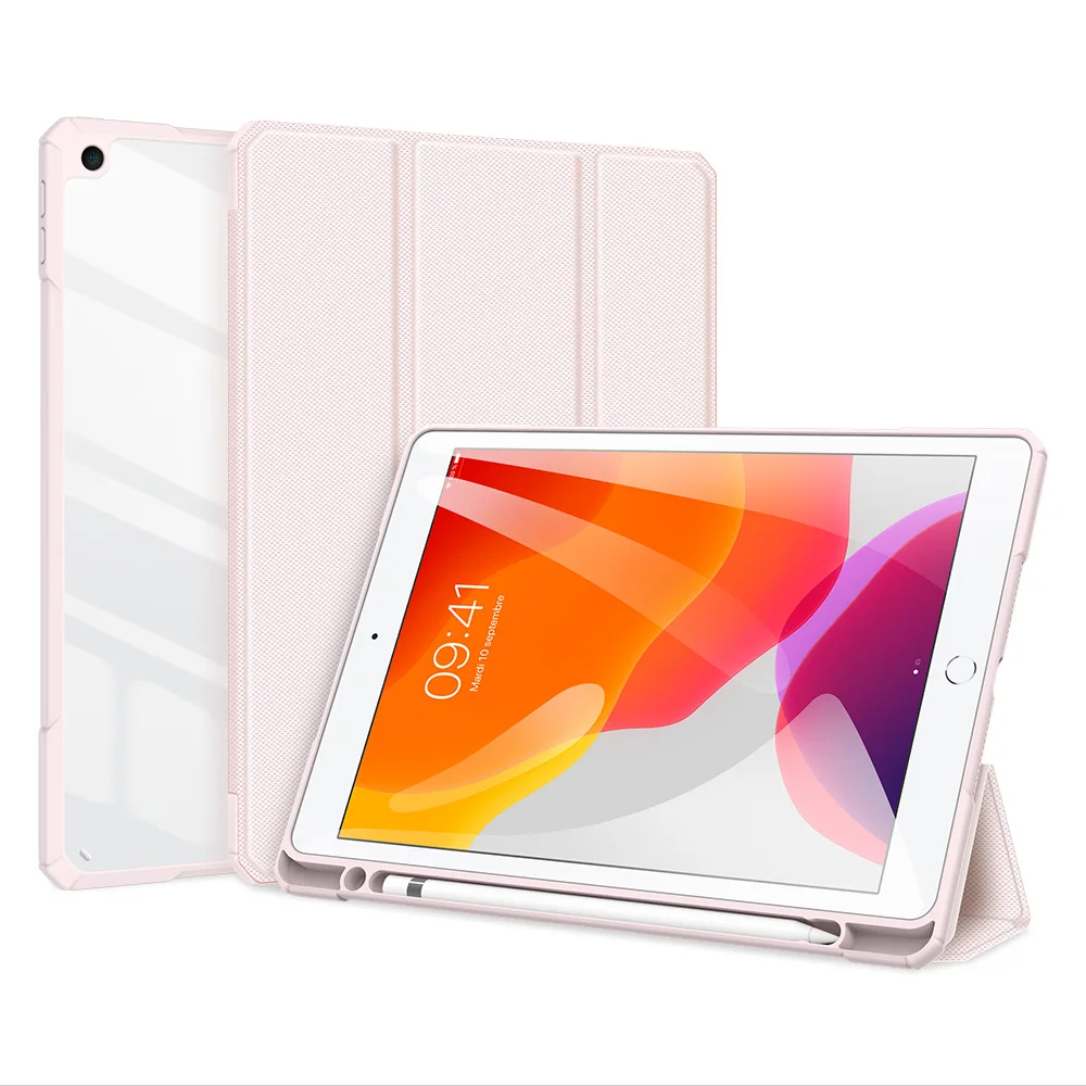 

For ipad 7 8 10.2 inch back cover full protection scratch resistance auto wake sleep sensitive toby series leather tablet case