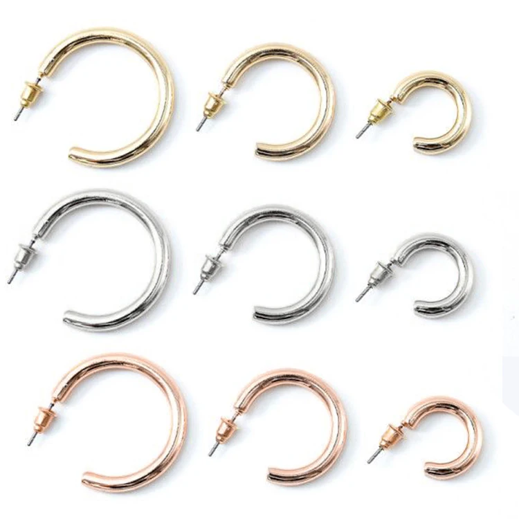 

Fashion Simple Style 3PC/Set Gold Rose Gold Silver C hoop Gold Plated Custom Color Hoop Earrings For Women Girls
