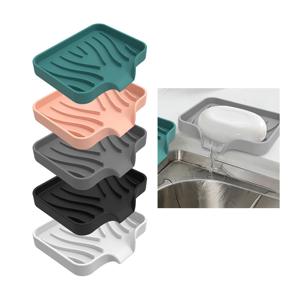 

Eco-friendly Kitchen Counter Sink Silicone Soap Dish Sponge Tray Self-draining Waterfall Silicon Soap Sponge Holder for Bathroom