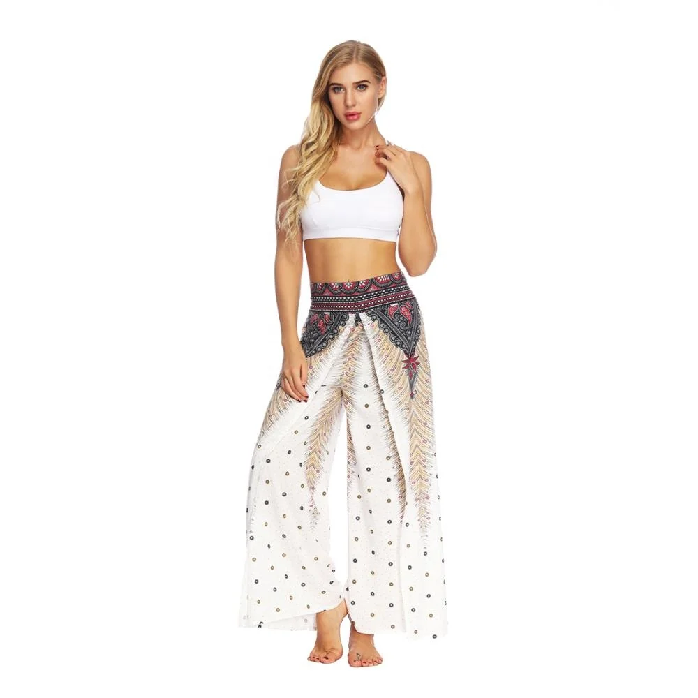 
Women Elastic High Waist Wide Leg Side Split Loose Yoga Pants For Lady 