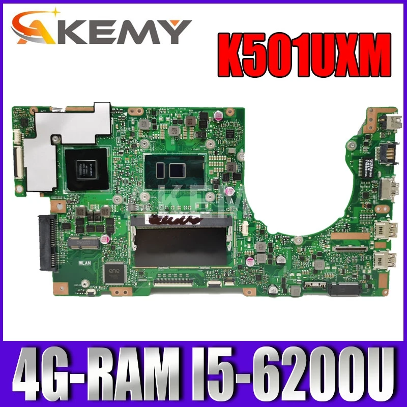 

Akemy New! K501UXM Laptop motherboard For Asus K501UW K501UXM K501UQ original mainboard DDR4 4G-RAM I5-6200U GTX950M-2GB