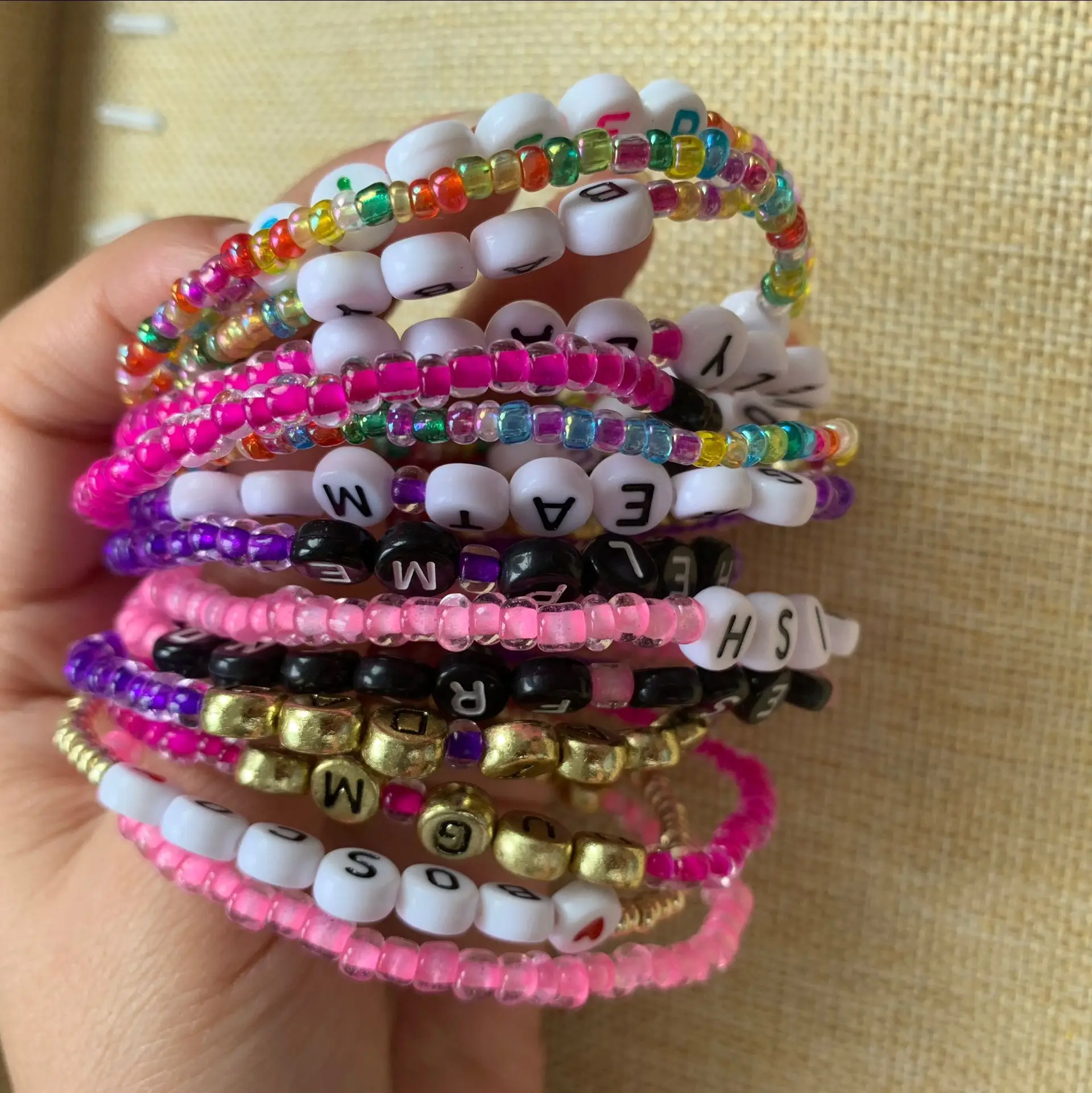 

baby name letter tiny beads bracelets children transparent seed beads initial letter bracelets kids inspiration bracelets gifts, Rainbow ,colorful beads mix randomly