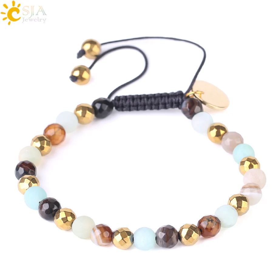 

CSJA 6mm natural amazonite stone bead bracelet handmade crystal braided women bracelet 2020 trendy jeweley F540