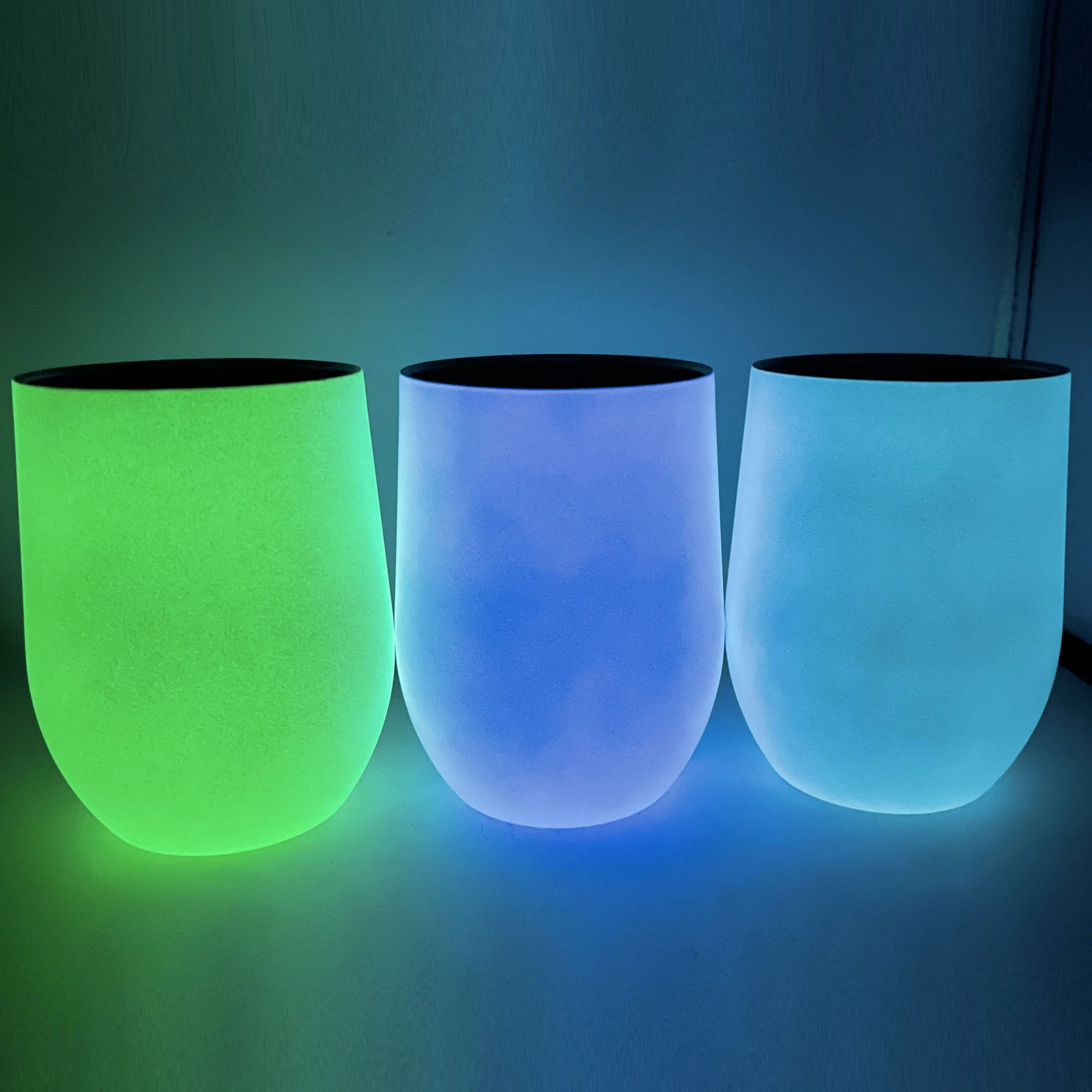 

Free shipping 12oz glow in the dark tumbler double wall cup egg shaped tumbler stainless steel insulated vacuum wine tumbler, Green/blue/white