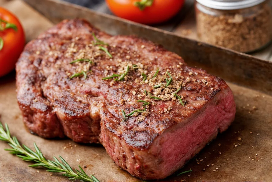 Steak rubbed with Montreal seasoning before grilling
